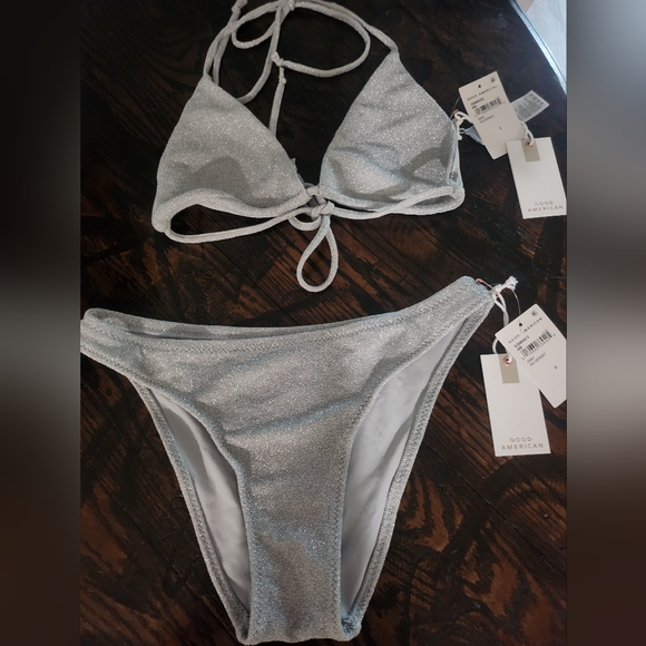Good American Tiny Ties Silver Sparkle Bikini - Picture 4 of 7